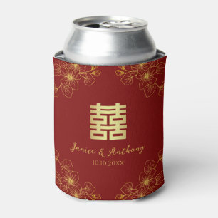 Line floral cherry blossom red Chinese wedding Can Cooler