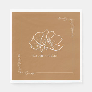 Line Floral Goldenrod Yellow Wedding Napkin