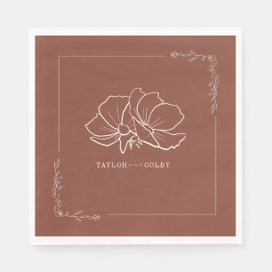 Line Floral Terracotta Earth Tone Wedidng Napkin