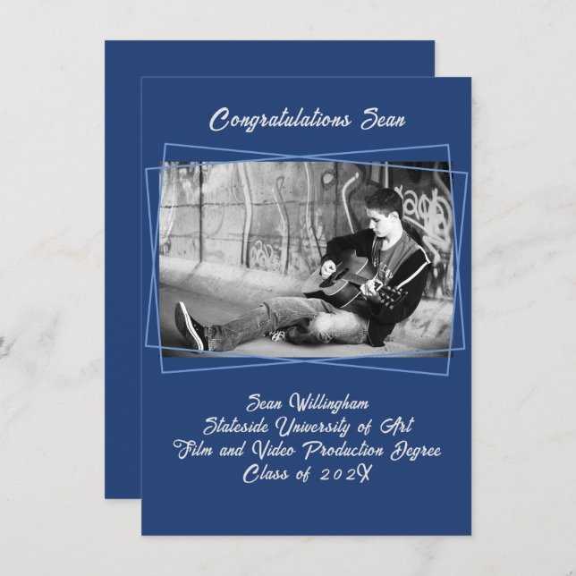 Line Frame Son's Photo Graduation Announcement (Front/Back)