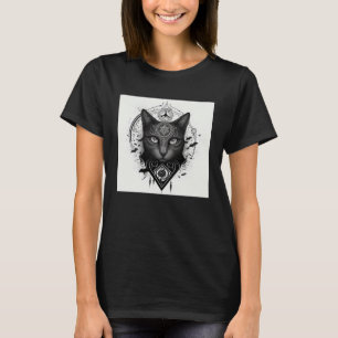 Line Gothic Cat with Wiccan and Occult Symbols 1 T-Shirt