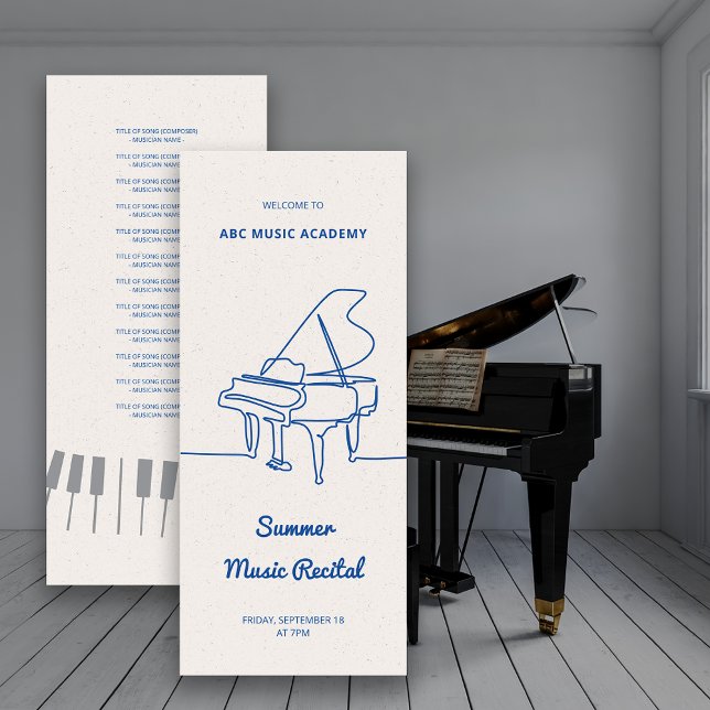 Line Grand Piano Music Recital Program List Invitation (Line Grand Piano Music Recital Program List)