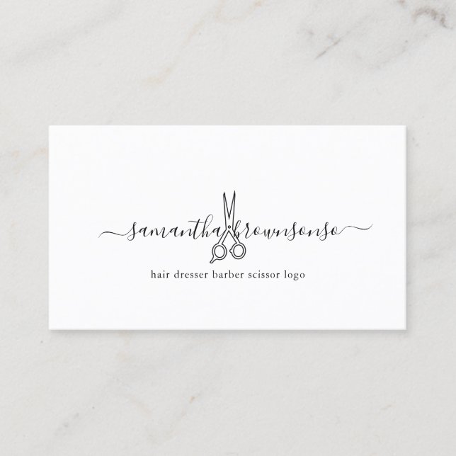 Line Hair dresser barber scissor logo Business Card (Front)
