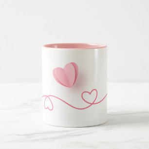 Line Heart Shape Border With Realistic Paper Heart Two-Tone Coffee Mug