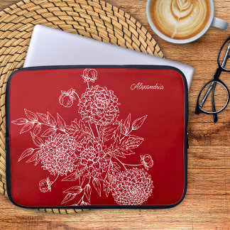 Line Illustration Floral Monogram Laptop Sleeve