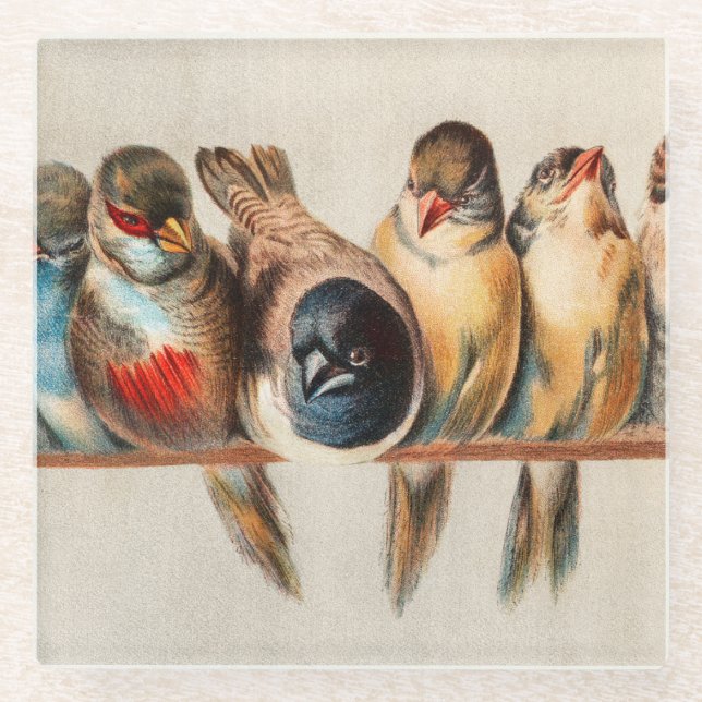 Line of Birds & Dove Glass Coaster (Front)