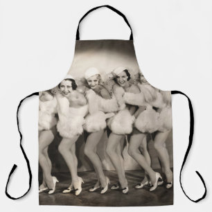 Line of chorus girls in white furvintage, retro, 1 apron
