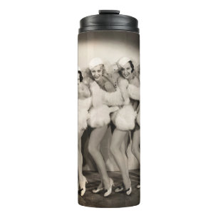 Line of chorus girls in white furvintage, retro, 1 thermal tumbler