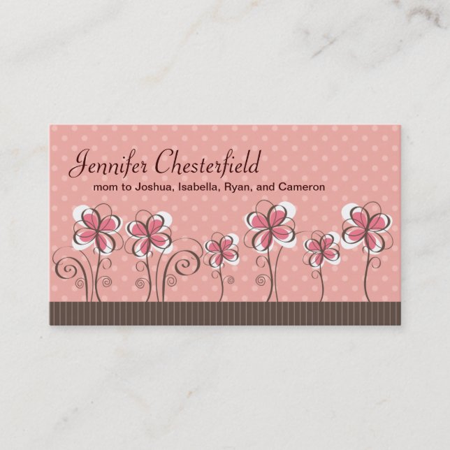 Line of Flowers Pink and Brown Mummy Calling Card (Front)