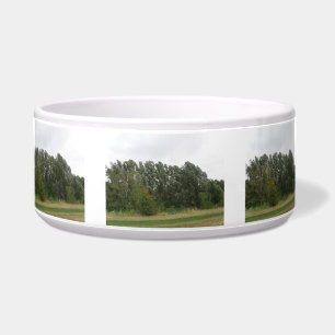 Line of Leaning Trees Landscape Dog Bowl