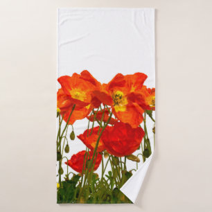 Line of red poppies isolatedart, background, beaut bath towel