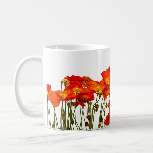 Line of red poppies isolatedart, background, beaut coffee mug (Left)