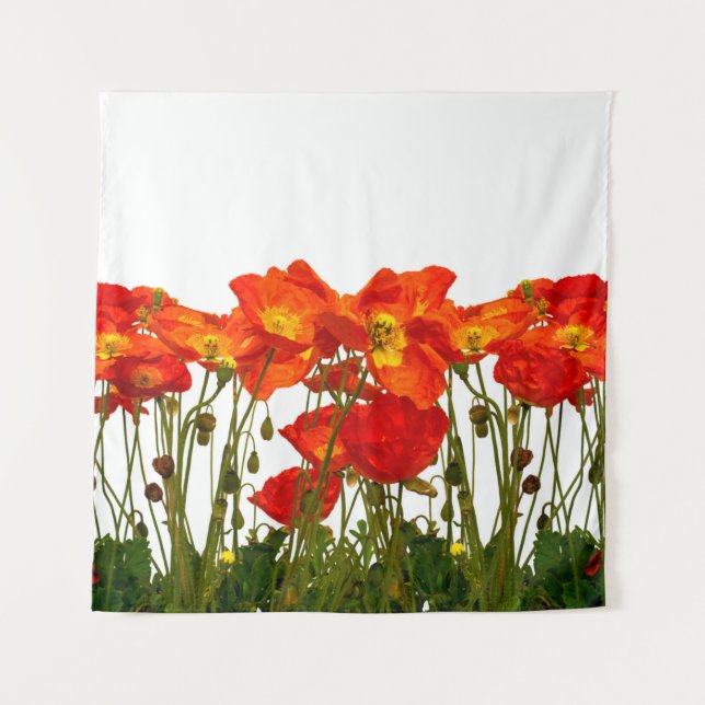 Line of red poppies isolatedart, background, beaut tapestry (Front)