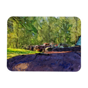 Line of Rusty Old Cars and Trucks Abstract Magnet