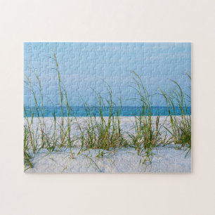 Line Of Sea Oats In White Sand Jigsaw Puzzle