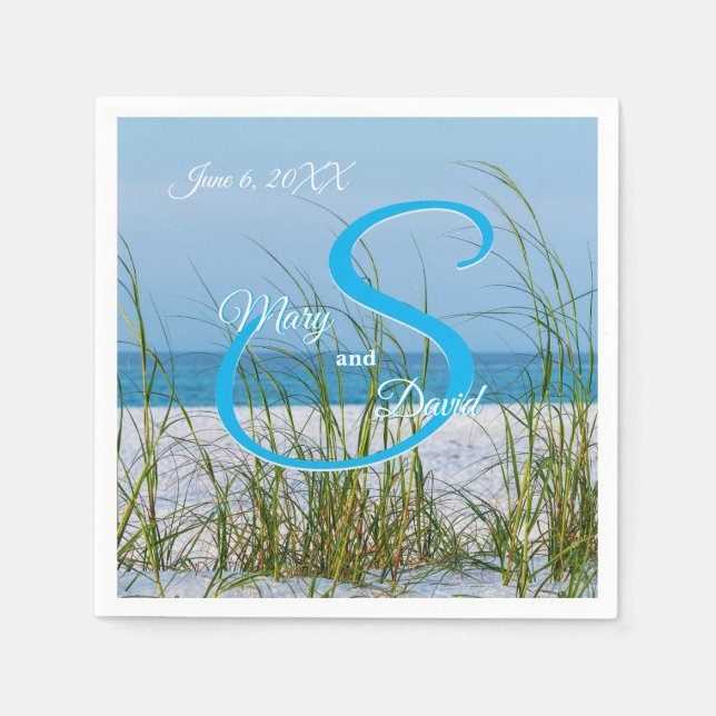 Line Of Sea Oats In White Sand Wedding Napkins (Front)