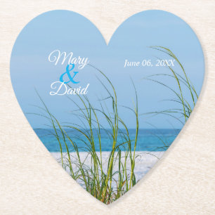 Line Of Sea Oats In White Sand Wedding Paper Coaster