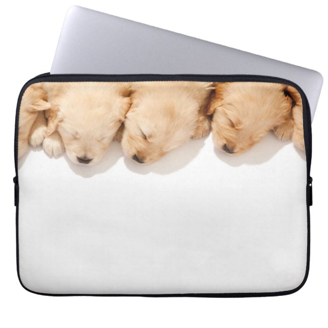 Line of Sleeping Golden Retriever Puppies Laptop Sleeve (Front)