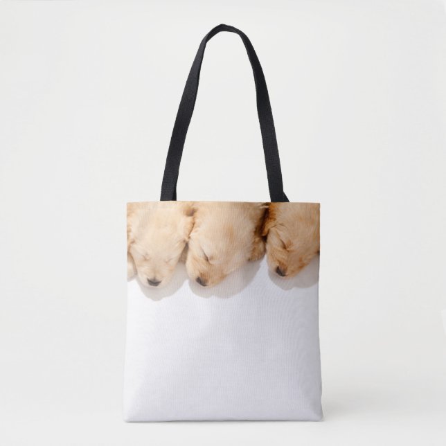 Line of Sleeping Golden Retriever Puppies Tote Bag (Front)
