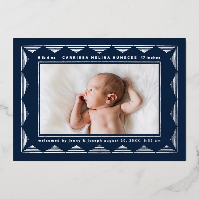 Line Triangle Pattern Photo Birth Announcement  (Front)