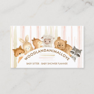 Line Watercolor Pattern Forest Animals Baby Sitter Business Card