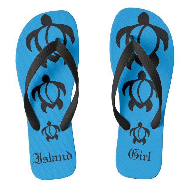 LineA "Island Girl" Black Honu Flip Flops (Footbed)