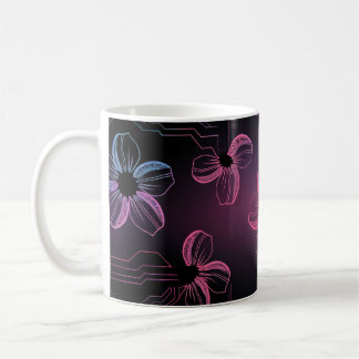 Linear art of cherry blossoms in neon colors coffee mug