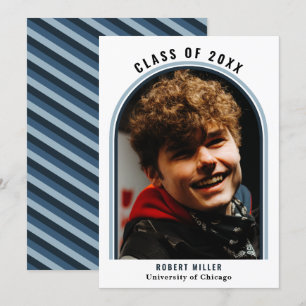 Linear Blue Arch Photo Graduation Announcement
