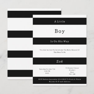 Linear Chic Black And White Stripes Baby Invite Br Postcard