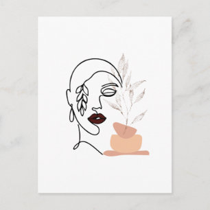 Linear female beauty simple face botanical element holiday postcard