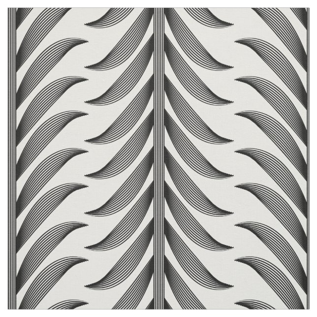 Linear Olive branch in black and white pattern Fabric (Swatch)