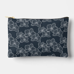 Linear Orchid   Floral Dark Navy Accessory Pouch