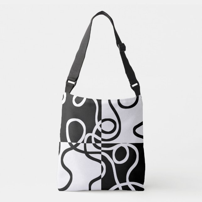 Linear Persuasion II: Abstract Black & White Crossbody Bag (Front)
