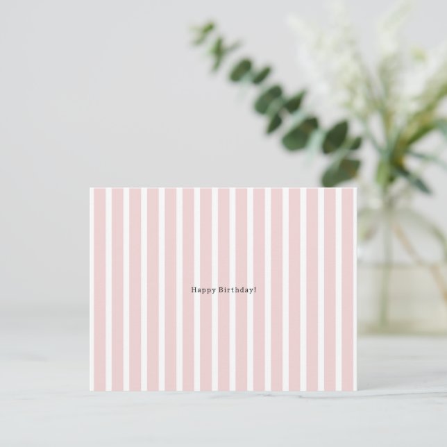 Linear Pink And White Stripes Happy Birthday Card (Standing Front)