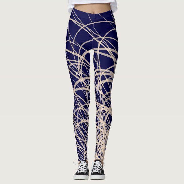 Linear Waves2 Blue - Leggings (Front)
