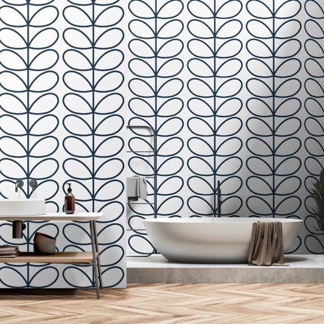 Linear Whale Blue Stem Pattern – Modern Retro Wallpaper (Bathroom)
