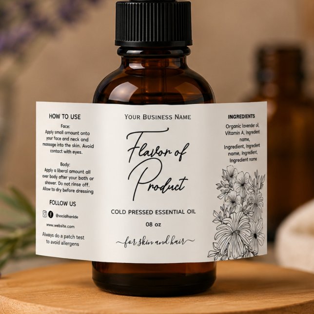Lineart Floral Essential Oil Bottle Label (Creator Uploaded)