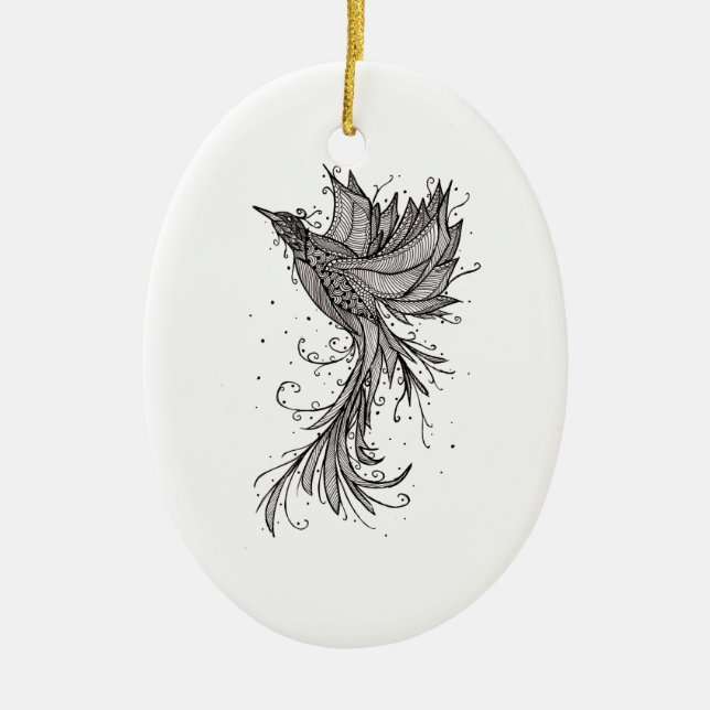Lineart Phoenix Ceramic Ornament (Front)