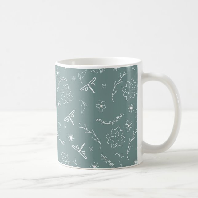 lineart spring flowers pattern coffee mug (Right)