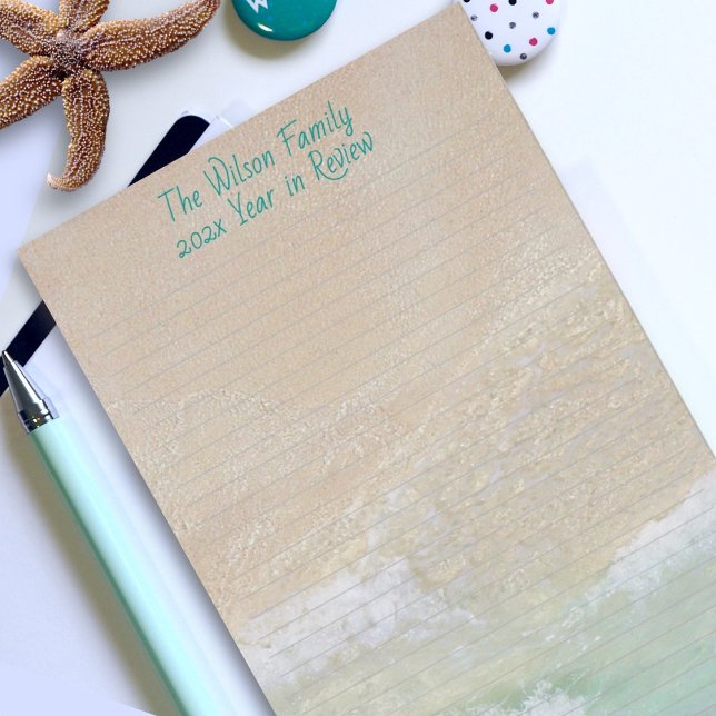 Lined Beach Scene Sand Ocean Personalised Writing  Stationery (Creator Uploaded)
