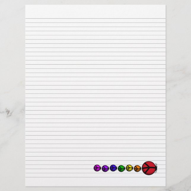 Lined Binder Paper 8.5"x11" Ladybug Peace Rainbow (Front)