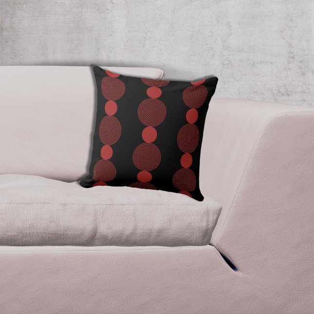 Lined Black & Red Circle Pattern Cushion (Lined Black & Red Circle Pattern Throw Pillow)