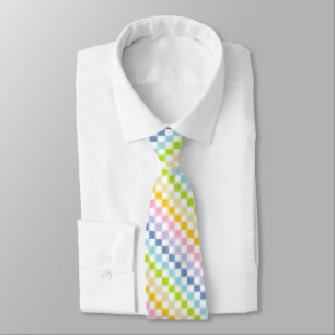 Lined Chequered Pastel Rainbow White Tie