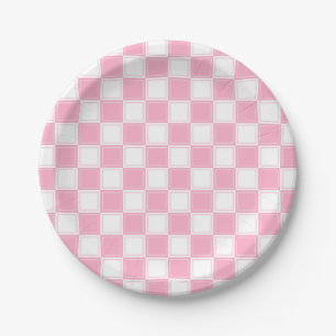 Lined Chequered Pink and White Paper Plate