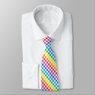 Lined Chequered Rainbow and White Tie