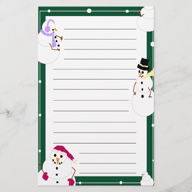 Lined Christmas Snowmen Holiday Stationery (Front)