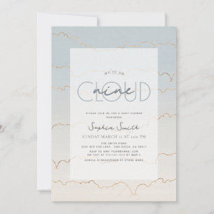 Lined Cloud 9 Blue Sky Watercolor Boy Baby Shower Invitation
