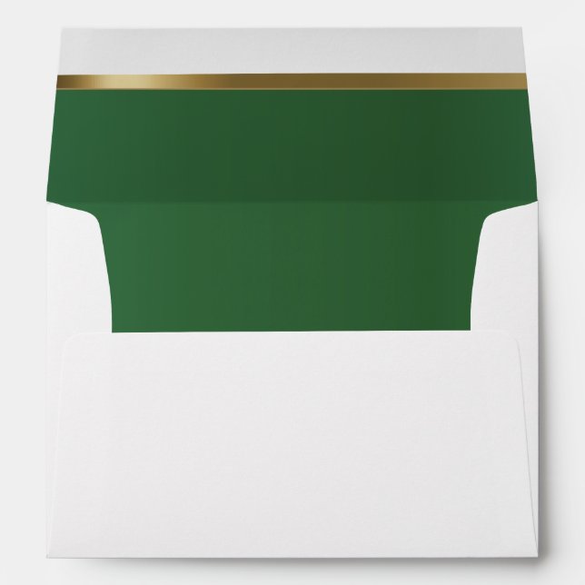 Lined Dark Green and Gold with Classy Script Text Envelope (Back (Bottom))