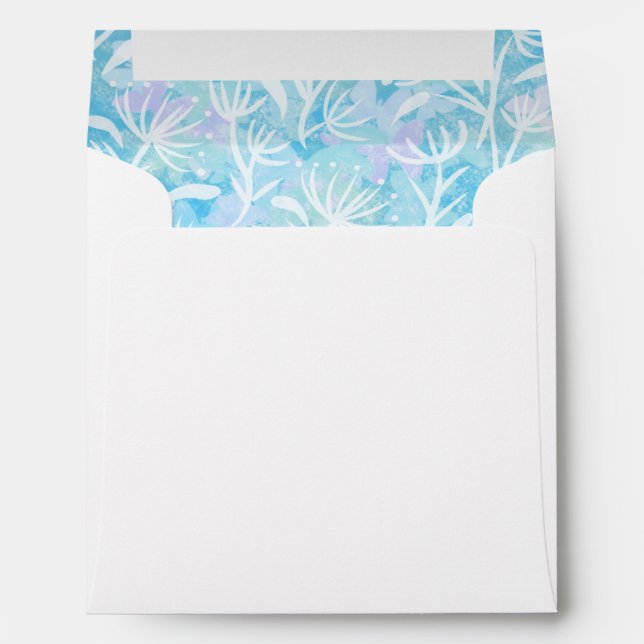 Lined envelope with blue floral pattern. (Back (Bottom))