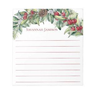 Lined Fir Branch, Holly Berries, Holly Leaves Notepad